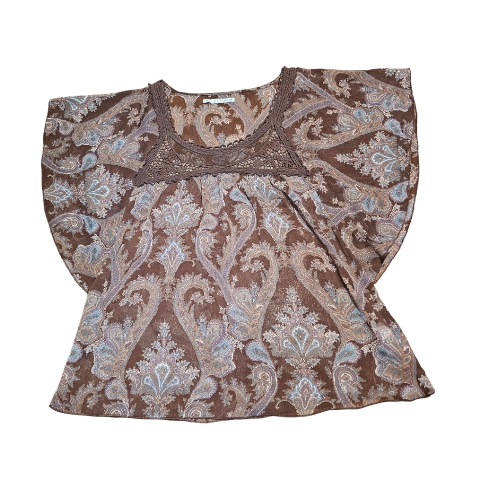 Sheer Paisley Brown Maurices Size Large Blouse